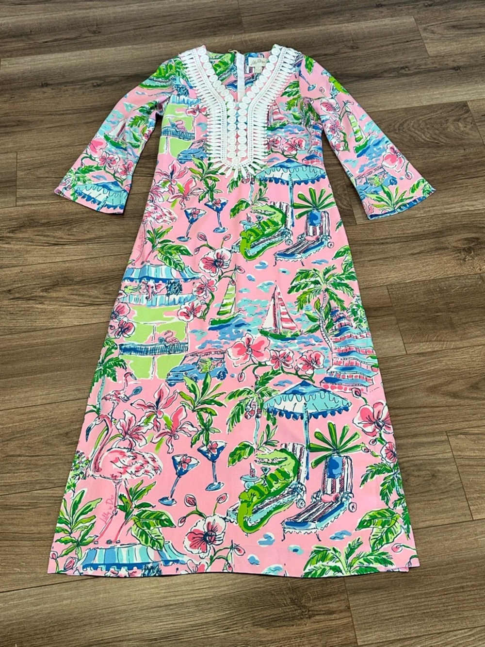 NWT! Lilly Pulitzer Occelpo Pink Tropical Print V-Neck Maxi Caftan Dress Size 2 - Picture 4 of 11